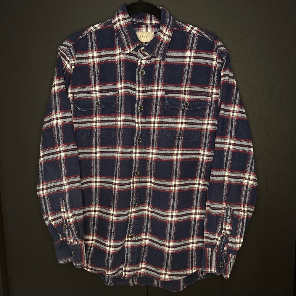 Jach’s Heavyweight Blue Red and White Flannel Size Large